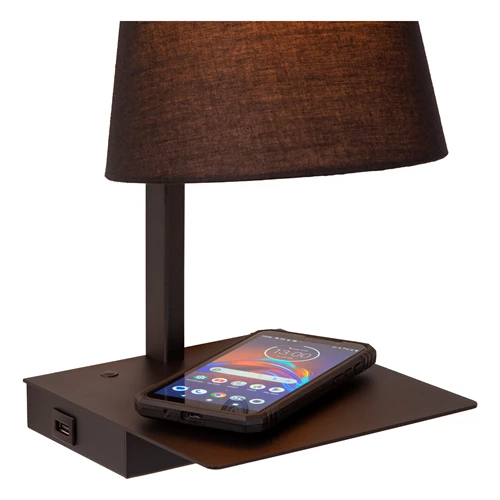 Lucide GREGORY - Bedlamp / Wandlamp - 1xE27 - Met USB oplaadpunt - Zwart - detail 2